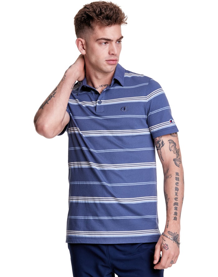 Champion Jersey Stripe Polo - Miesten Sininen/Valkoinen T-Paita - Suomi 2715836-IH